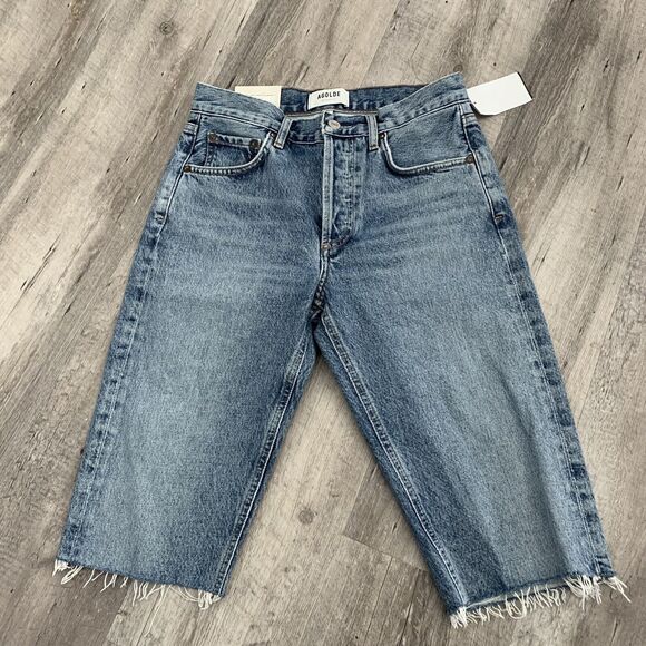 AGOLDE Shorts Sz 24 Carrie Longer Slim Denim Cutoffs Mid Rise Button Fly NEW